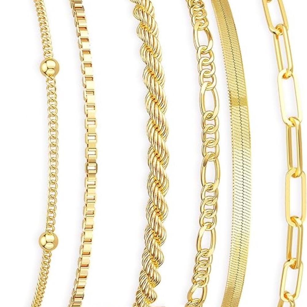 6-Piece: Elegant Multi-Layered Chain Bracelet Set Gold Filled 18k
